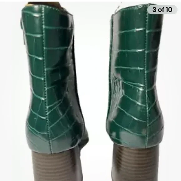 INC Womens Dasha Green Leather Ankle Booties Shoes 5.5 Medium Great Holiday Boot - Picture 3 of 7